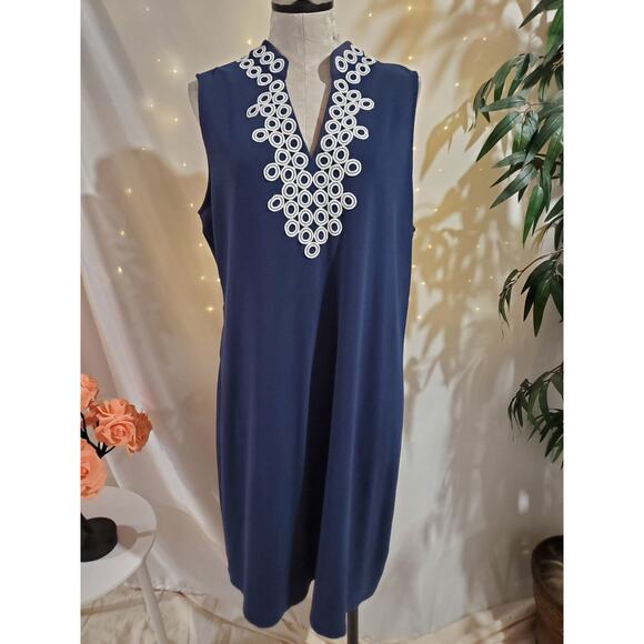 Charter Club Woman Split Neck Circle Stretch Sleeveless Dress Plus Size 1X Blue - Picture 1 of 10